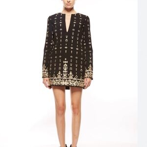 Rachel Zoe - Black & Gold Embroidered Long Sleeve Tunic Dress, Size 8